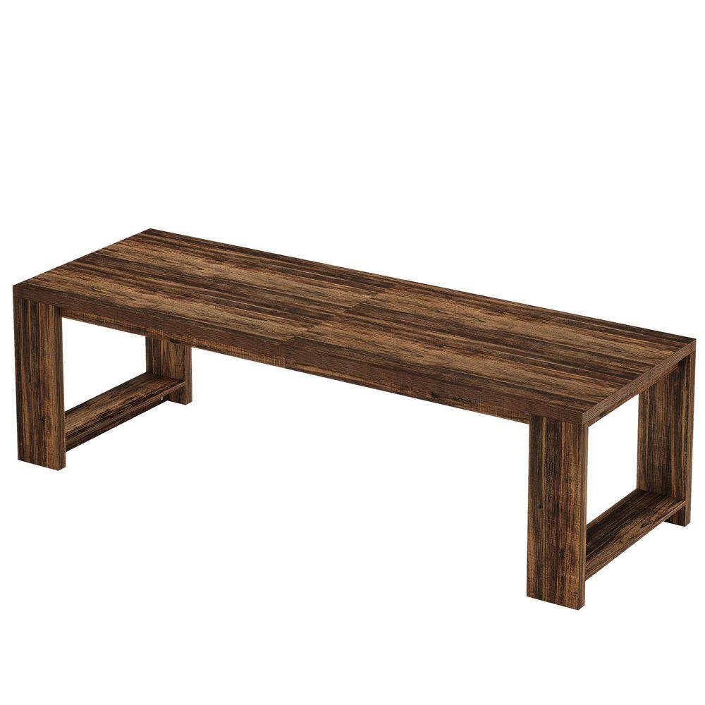 Rustic Brown Rectangular Wood 86. 61in. 4 Legs Dining Table Seats 6-8, Farmhouse Narrow Kitchen Table with Pedestal Base