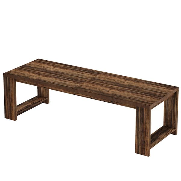 Rustic Brown Rectangular Wood 86. 61in. 4 Legs Dining Table Seats 6-8, Farmhouse Narrow Kitchen Table with Pedestal Base