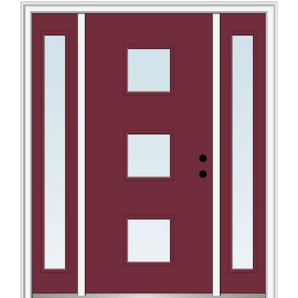 MMI Door 68.5 in. x 81.75 in. Aveline Left-Hand Inswing 3-Lite Clear Low-E Painted Fiberglass Prehung Front Door with Sidelites