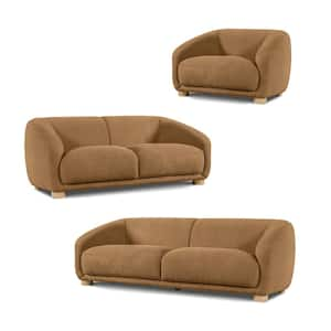 Waxley 3-Piece Brown Teddy Boucle Polyester Sofa, Loveseat, And Chair Living Room Set