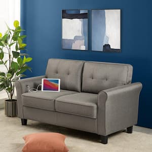 Sayan 57 in. Gray Polyester 2-Seat Loveseat with USB Ports