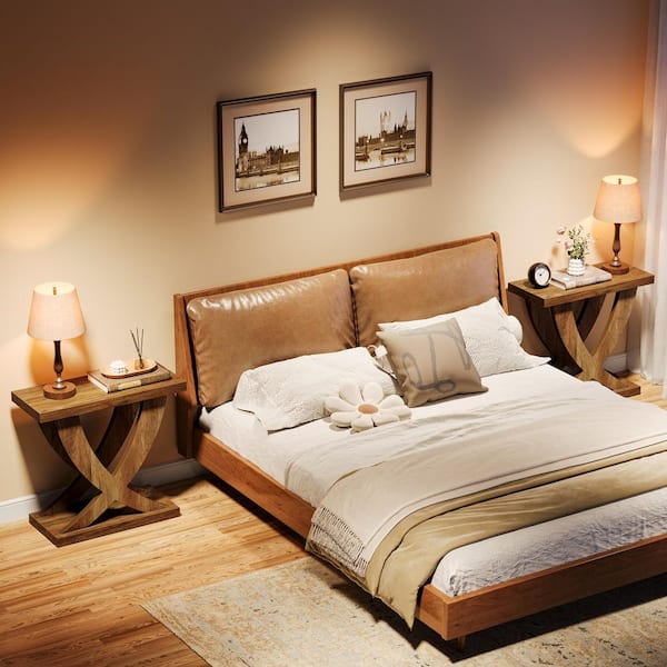 BYBLIGHT Kerlin 23.6 in. Brown Rectangle Engineered Wood End Table with X Shape Base set of 2