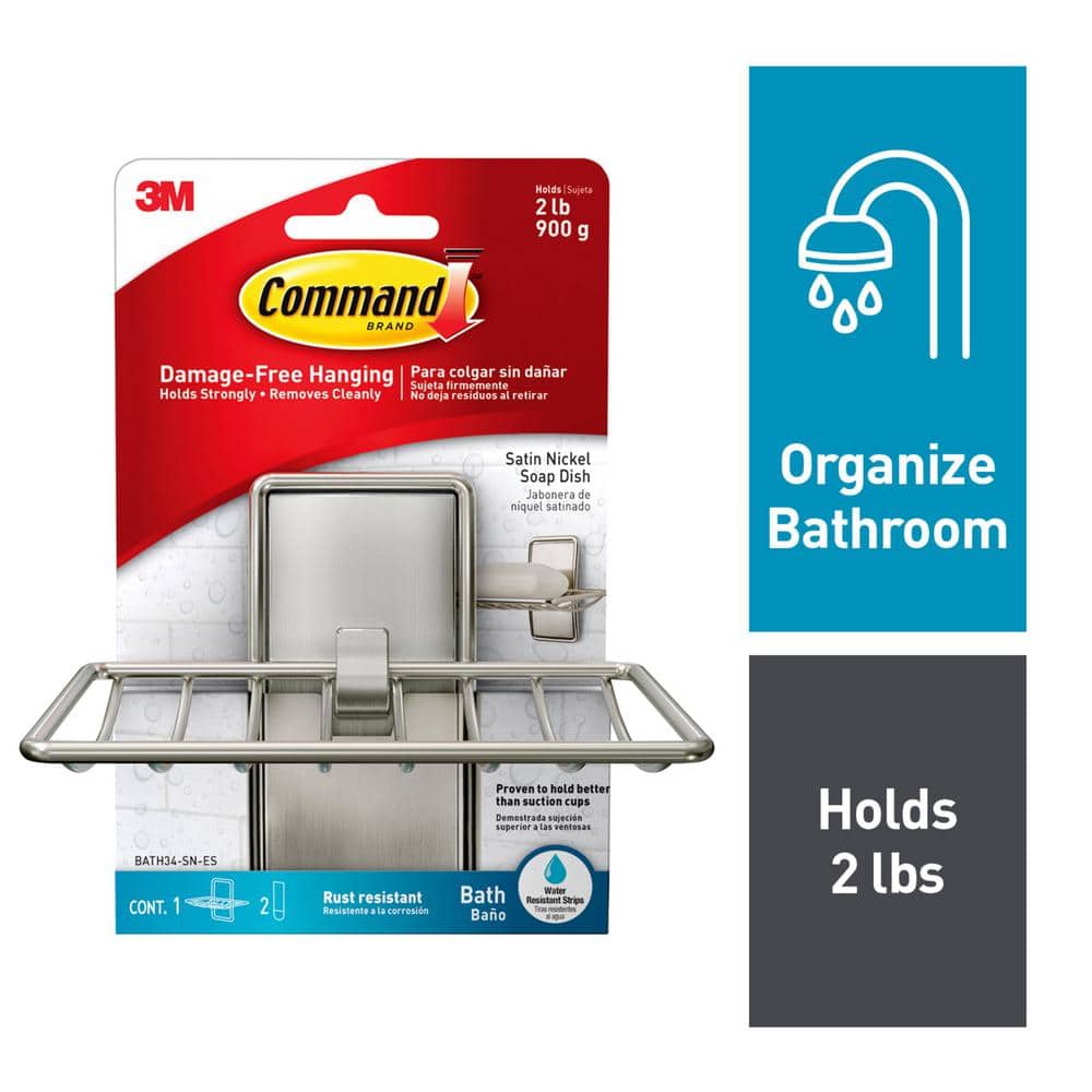 Command Soap Dish, Satin Nickel, Damage Free Organizing, 1 Soap Dish and 2  Command Strips BATH34-SN-ES - The Home Depot