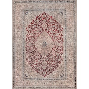 Lotus Tonti Red Vintage Medallion Oriental 7 ft. 10 in. x 9 ft. 10 in. Machine Washable Area Rug