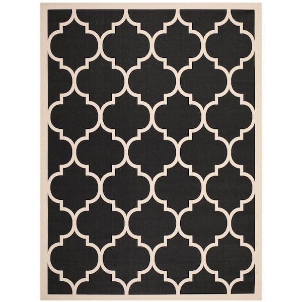 Courtyard Black/Beige 8 ft. x 11 ft. Geometric Indoor/Outdoor Patio  Area Rug