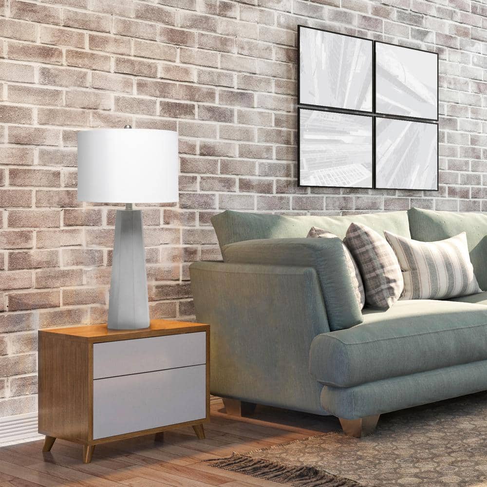 30.5" White Concrete Table Lamp with Drum Shade