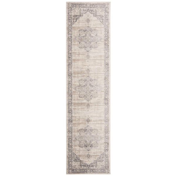 SAFAVIEH Brentwood Cream/Gray 2 ft. x 6 ft. Floral Medallion Border Runner Rug