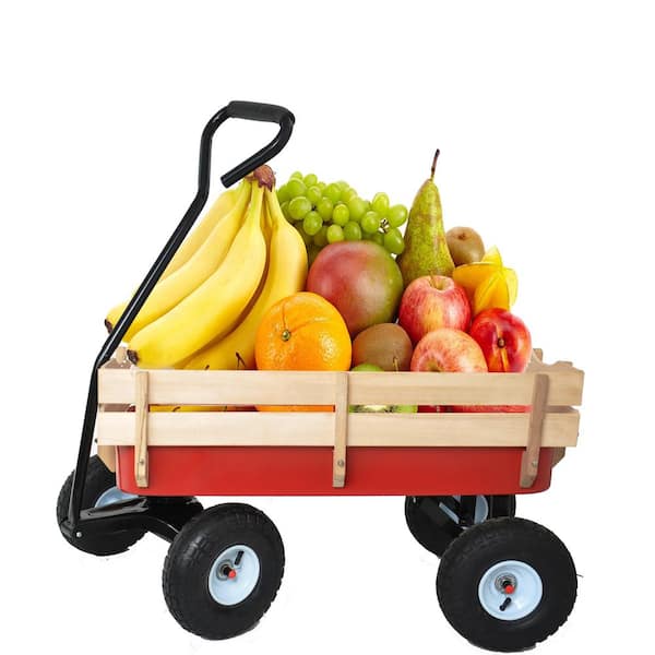 Xzkai 3 cu. ft. Metal Garden Cart with Drink Holder, Adjustable Handles, Red