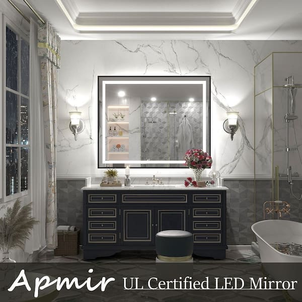 44 in. W x 36 in. H Rectangular Framed Front and Back LED Lighted Anti-Fog Wall Bathroom Vanity Mirror in Tempered Glass