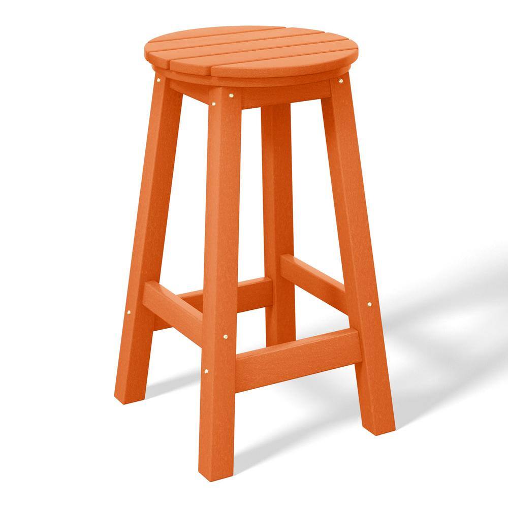 Laguna 24 in. Round HDPE Plastic Backless Counter Height Outdoor Dining Patio Bar Stool in Orange price history on PriceWatchPro