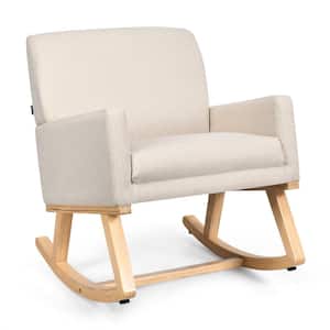 Beige Modern Fabric Upholstered Rocking Chair Wood Rocking Armchair for Living Room Bedroom
