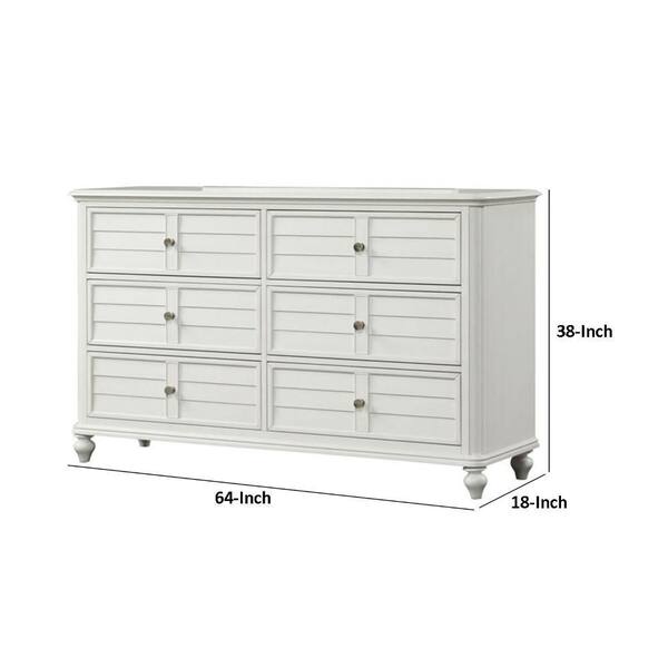 Benjara Kyna White 6-Drawer 18 in. Dresser without Mirror BM340876
