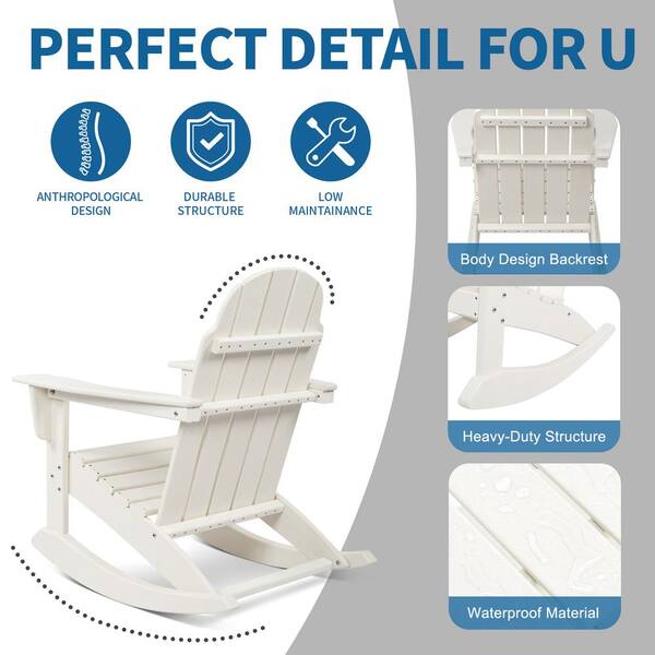 READY ROCKER Portable Rocking Chair Durable Lumbar Back Support Adjustable  White