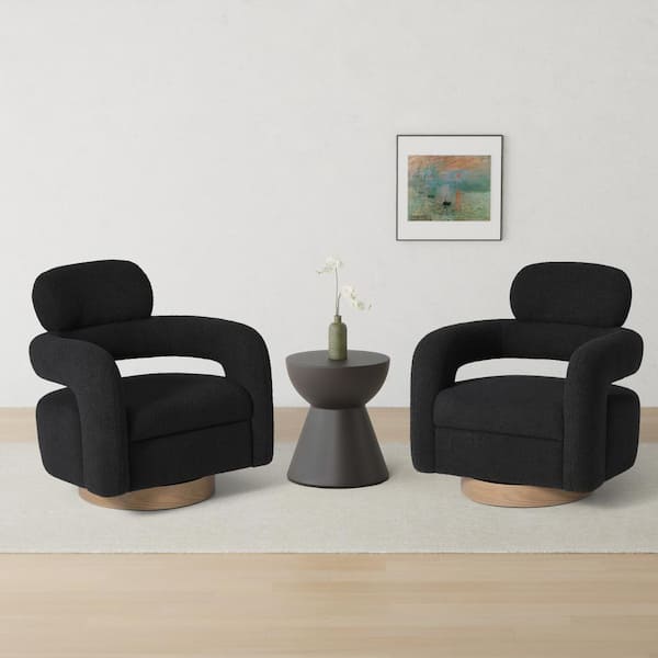 Bayville Modern 29 in. Wide Sherpa Fabric Barrel Accent Chairs with 360° Swivel in Black (Set of 2)