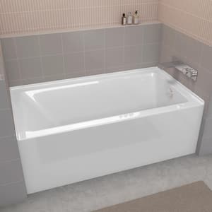 60 in. x 30 in. Alcove Rectangular Skirt Soaking Bath Tub Deep Bathtub with Right Drain Cast Iron Soaking Tub in White