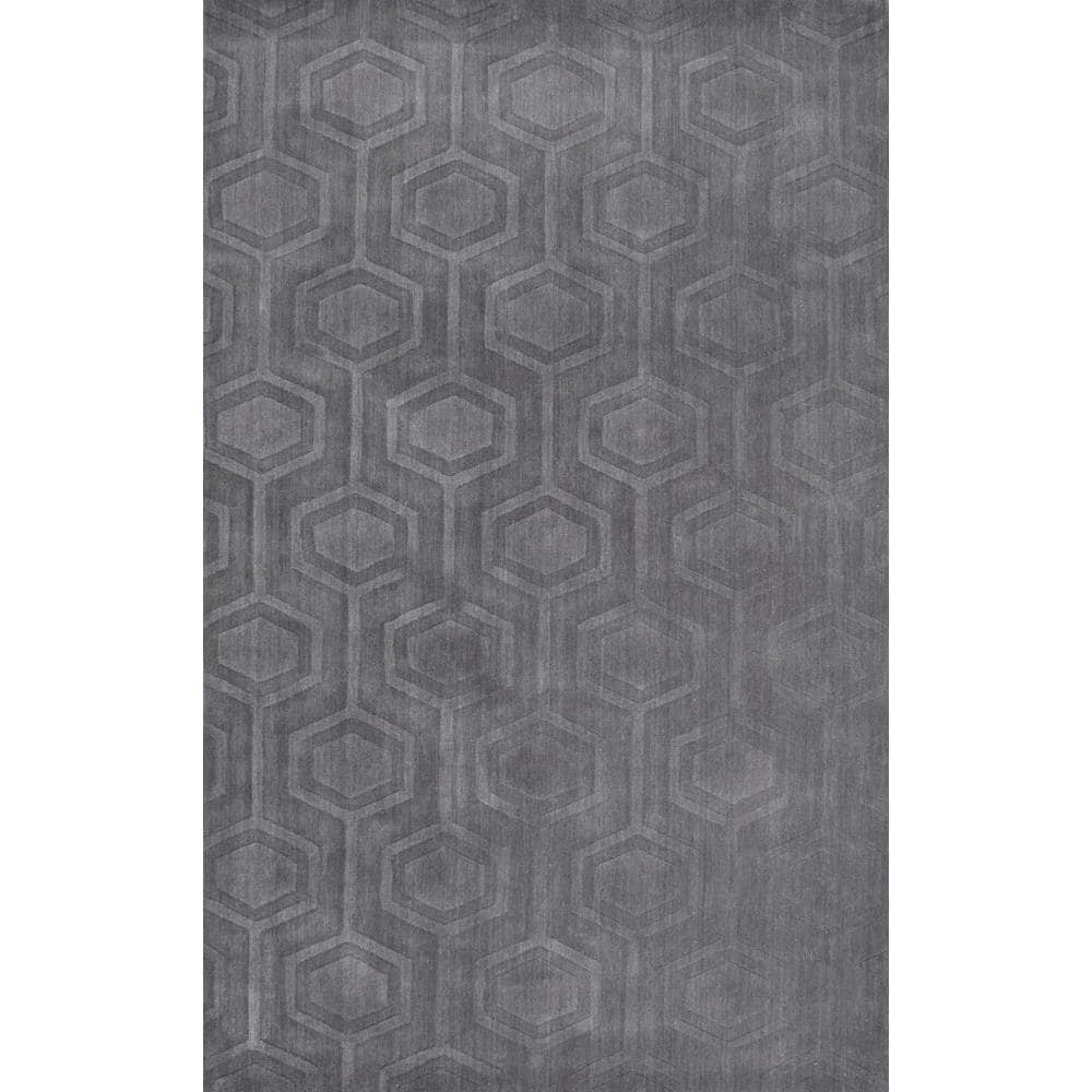 Handmade Hexagon Embossed 73'' Gray Wool Area Rug