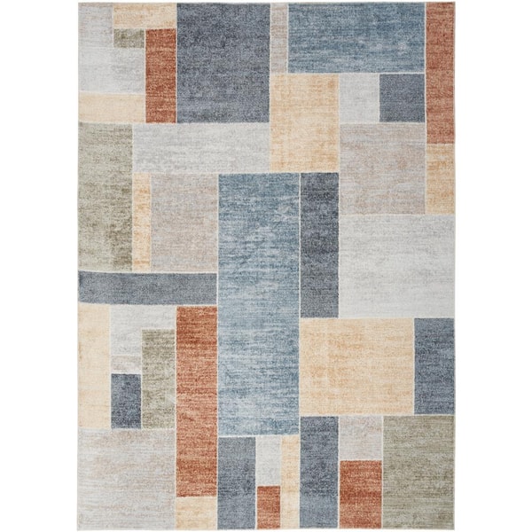 Nourison Astra Machine Washable Multicolor 7 ft. x 9 ft. Paneled Contemporary Area Rug