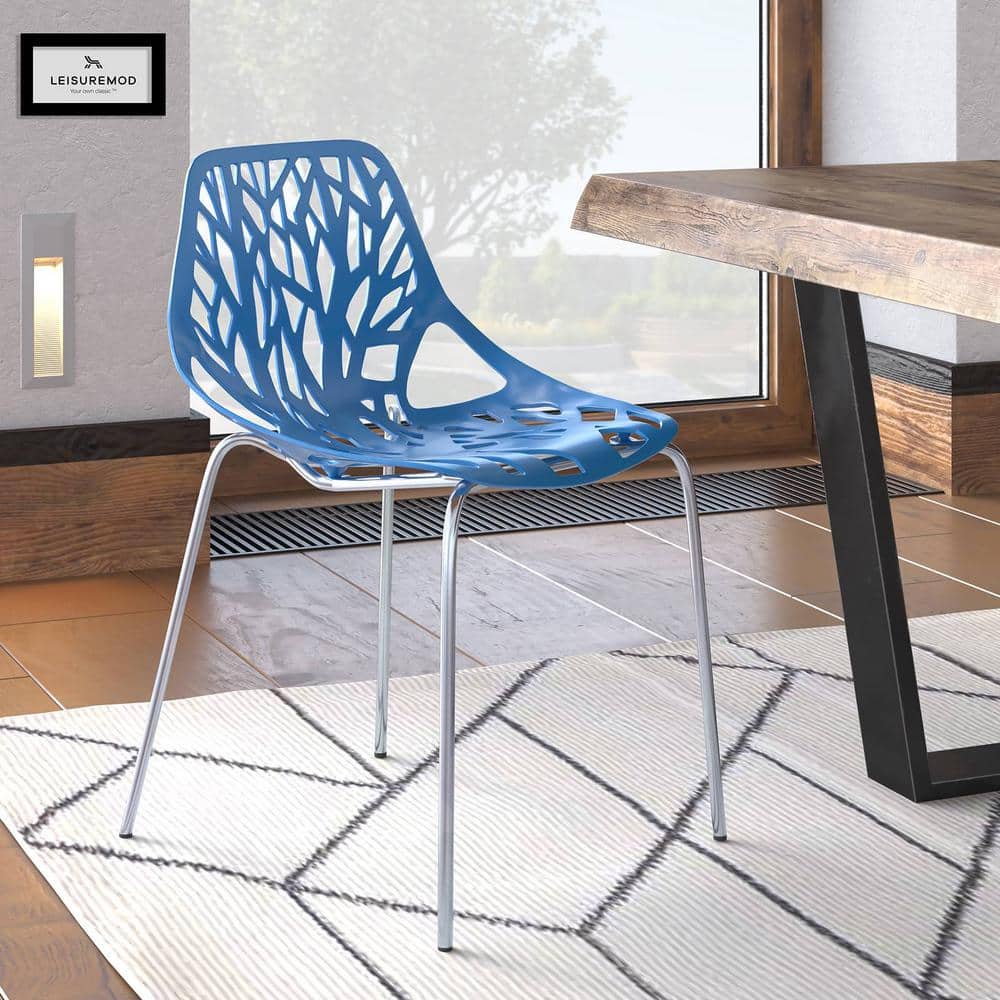 Asbury Chromed Metal Cut-Out Blue Side Chair