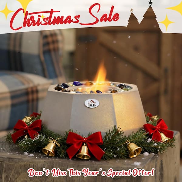 9 in. W Direct Vent Portable Concrete Tabletop Ethanol Fireplace with Lid in Light Gray