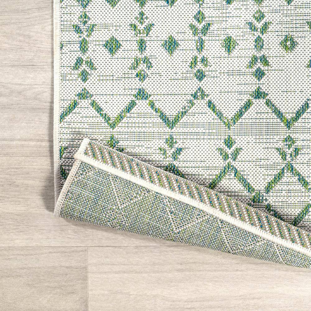 Green and Ivory Geometric Flat Woven Runner Rug