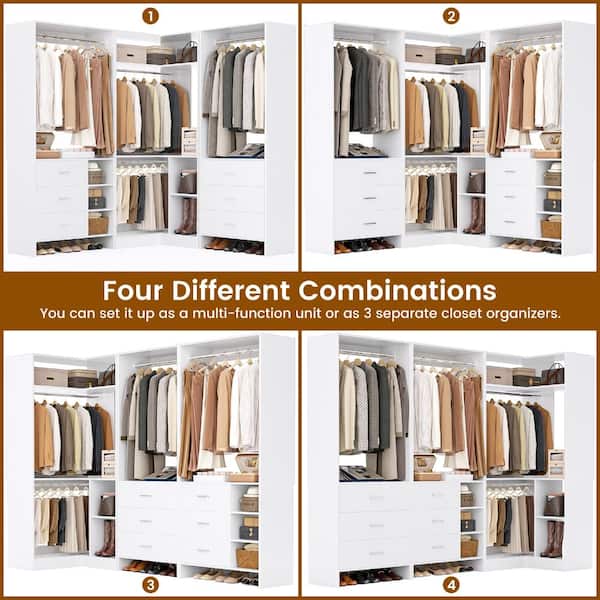 Aheaplus 92.6-in L-Shaped Walk-In Closet Systems with 6 Drawers