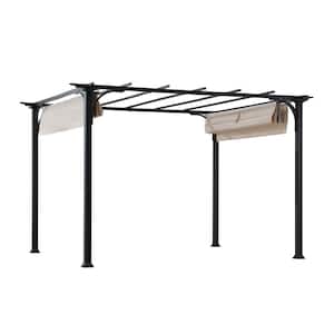 Lydia 12 ft. x 9 ft. Black Steel Classic Pergola with Adjustable Beige Shade