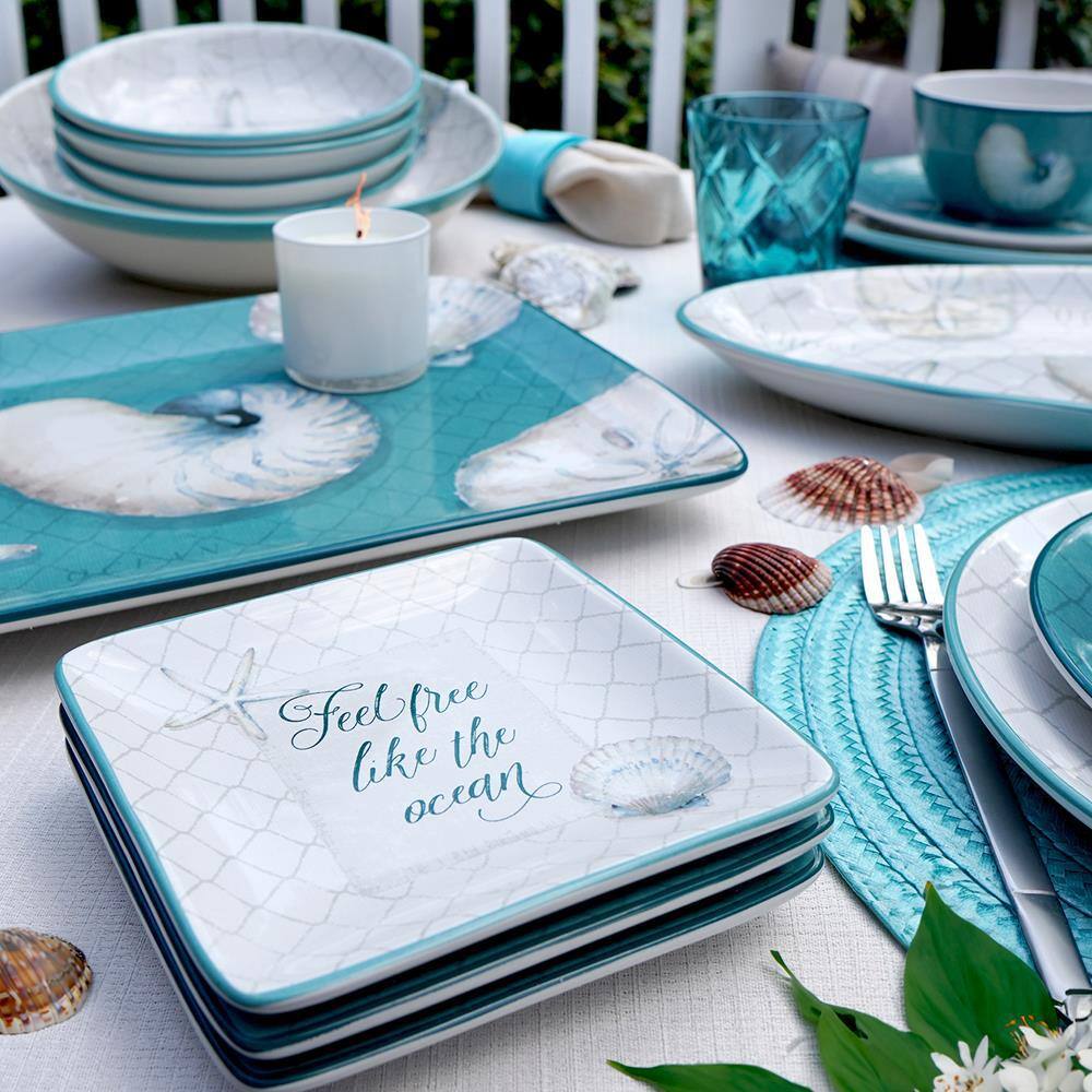 Ocean View Ceramic Coastal Canape Plates Set of 4