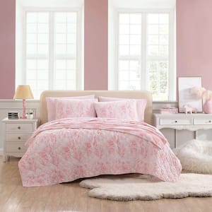Butterfly Ombre 3-Piece PALE ROSETTE PINK Microfiber Full/Queen Reversible Quilt Set