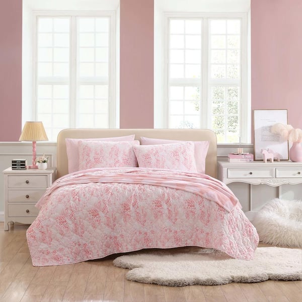 BETSEY JOHNSON Butterfly Ombre 3-Piece PALE ROSETTE PINK Microfiber Full/Queen Reversible Quilt Set