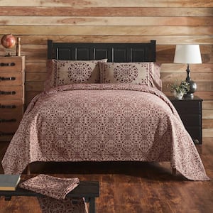 Custom House Burgundy Tan Primitive Jacquard Medallion Queen Cotton Blend Coverlet