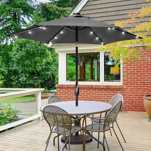 7.5 ft. Solar LED Patio Umbrellas with Solar Lights and Tilt Button Market Umbrellas, Anthracite Gray