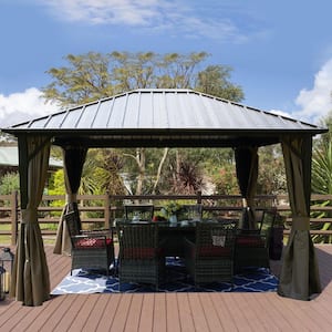 Rosana 10 ft. x 12 ft. Aluminum Gazebo with Galvanized Steel Roof Panels, Mosquito Netting and Privacy Curtain
