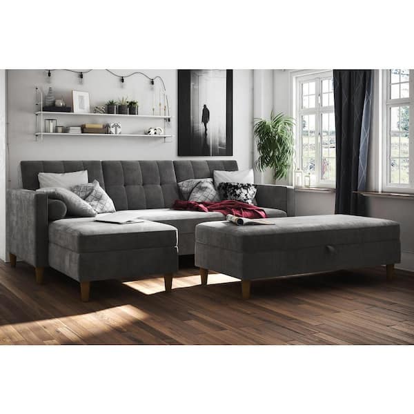 DHP Hanna Gray Chenille Storage Futon/Sectional