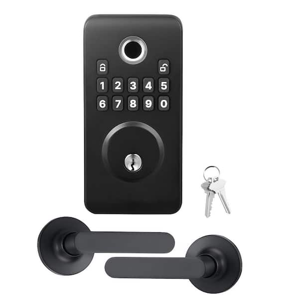 Fingerprint Door Lock Set, Matte Black, Electronic Biometric Deadbolt Keyless Entry Door Lock with Handle, 2025 update