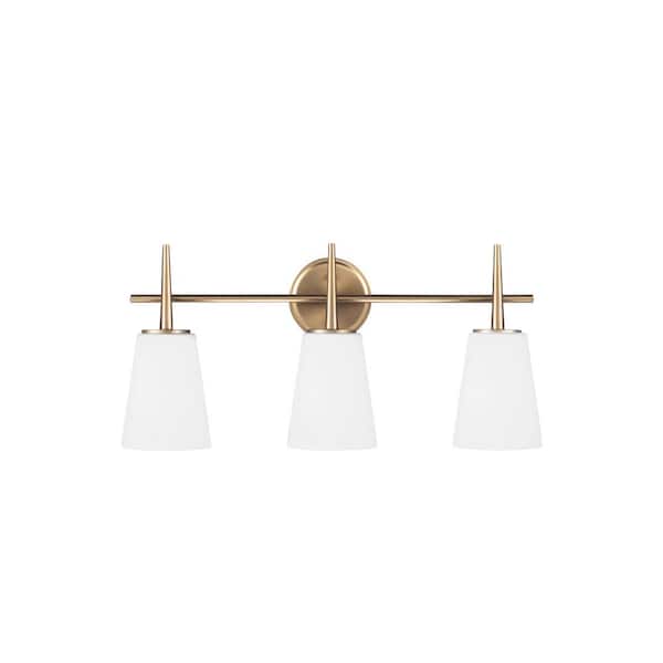 Generation Lighting Driscoll 24.5 in. 3-Light Contemporary Modern Polished Nickel Wall Bathroom Vanity Light with White Glass and LED Bulbs