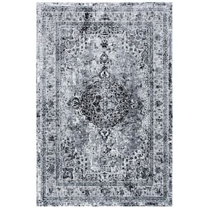Lilypond Grey/Dark Grey Doormat 3 ft. x 5 ft. Border Persian Oriental Area Rug