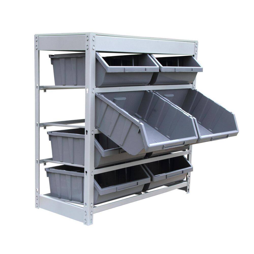 KING'S RACK Gray 4Tier Boltless Bin Storage Shelving System Garage