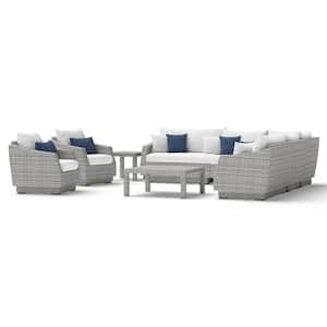 Cannes 9-Piece Wicker Patio Conversation Set with Sunbrella Bliss Ink Cushions