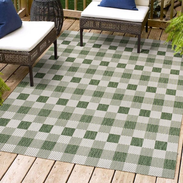 Darcy Traditional Geometric Bold Gingham Green/Cream 4 ft. x 6 ft. Indoor/Outdoor Area Rug