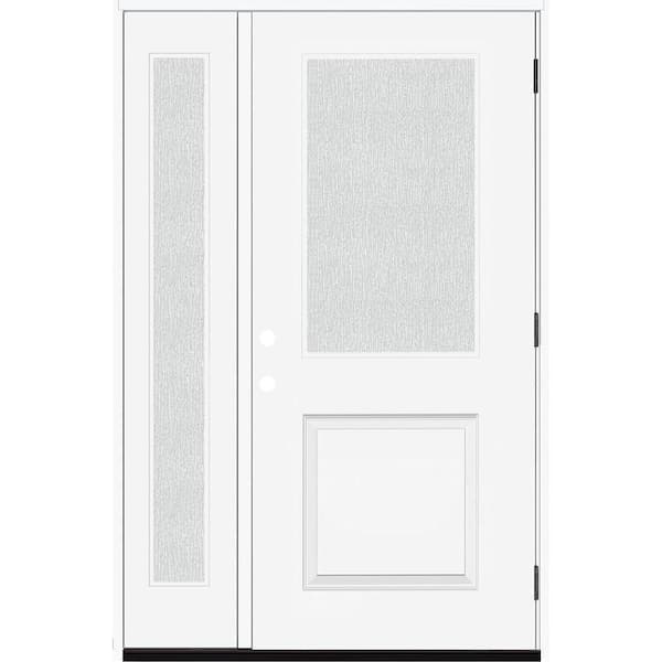 Steves & Sons Legacy 51 in. W x 80 in. 1/2 Lite Rain Glass LHOS Primed Unfinished Fiberglass Prehung Front Door with 12 in. SL