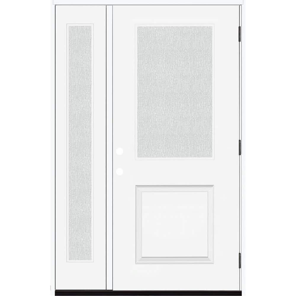 Legacy 51 in. W. x 80 in. 1/2 Lite Rain Glass LHOS Primed White Finish Fiberglass Prehung Front Door with 12 in. SL price history on PriceWatchPro