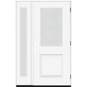 Legacy 51 in. W. x 80 in. 1/2 Lite Rain Glass LHOS Primed White Finish Fiberglass Prehend Front Door with 12 in. SL