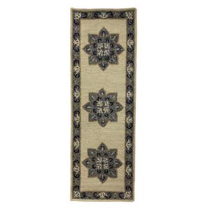 Zeno Ivory/Gray 2 ft. 3 in. x 6 ft. 9 in. Floral Bordered Medallion Wool Runner Rug