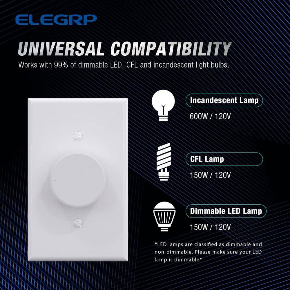 White and Ivory Rotary Dimmer Switch with Gloss Finish, 2-Pack