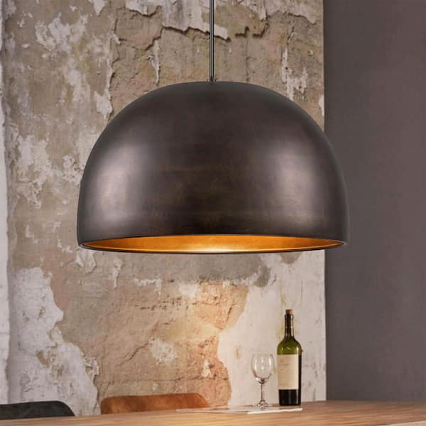 Rennnsan Alfie Contemporary Industrial 15.35 in. 1-Light Vintage Brown lsland Dome Pendant Light