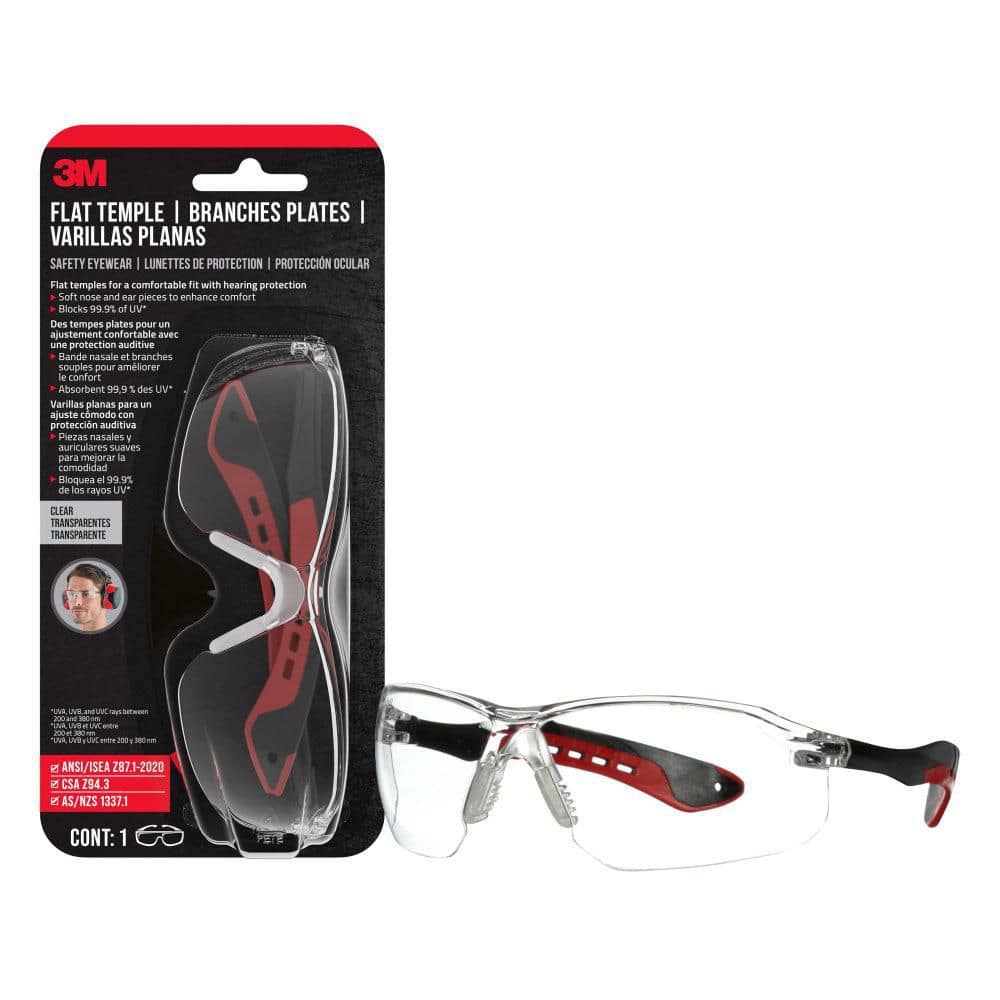 3M Flat Temple Eyewear Anti-Scratch, Black/Red with Clear Lens 47010H1 ...