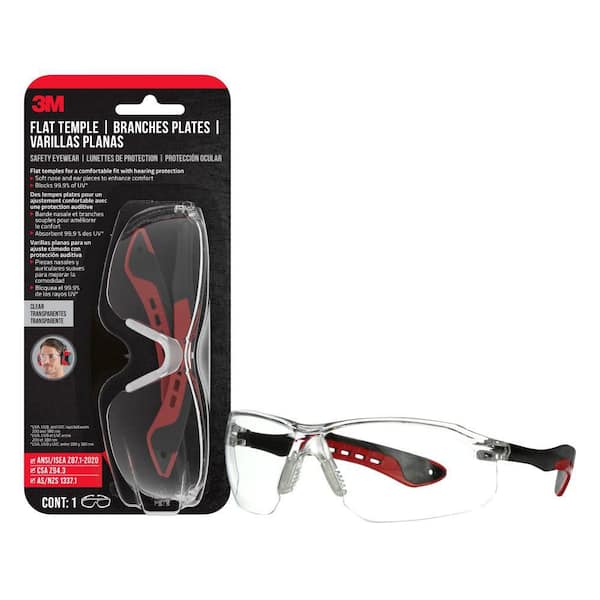 Flat Temple Eyewear Anti-Scratch, Black/Red with Clear Lens