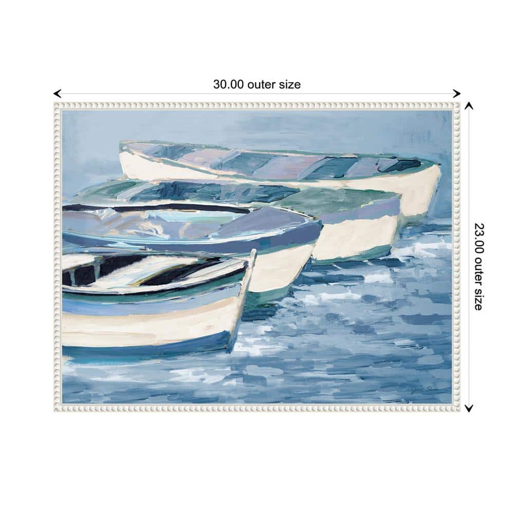 Blue and White Nautical Boat Canvas Print with Beaded Frame
