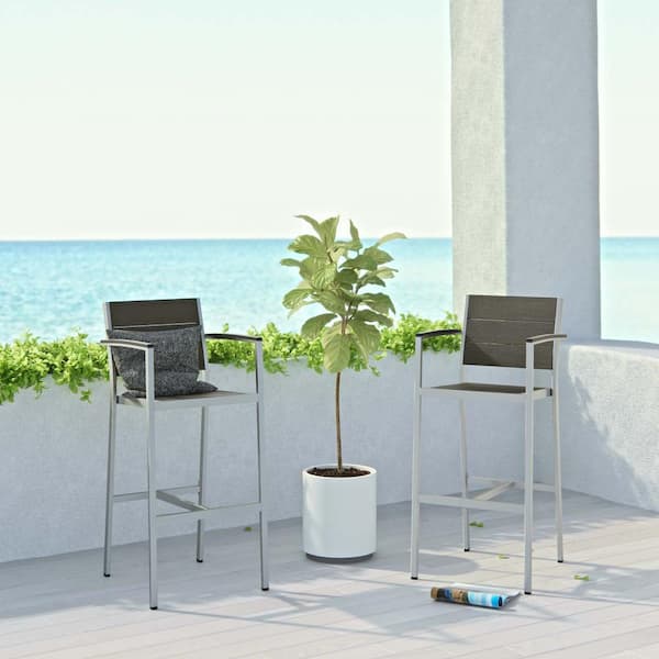 Shore Aluminum Outdoor Bar Stool in Silver Gray (2-Pack)