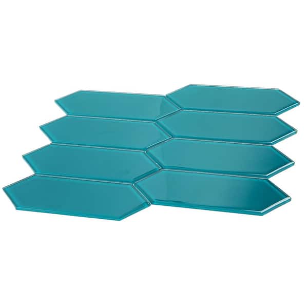 Giorbello Hexagon Glass Subway Wall Tile 3 in. x 9 ft. x 6mm Dark Teal (5.8 Sq. Ft.)